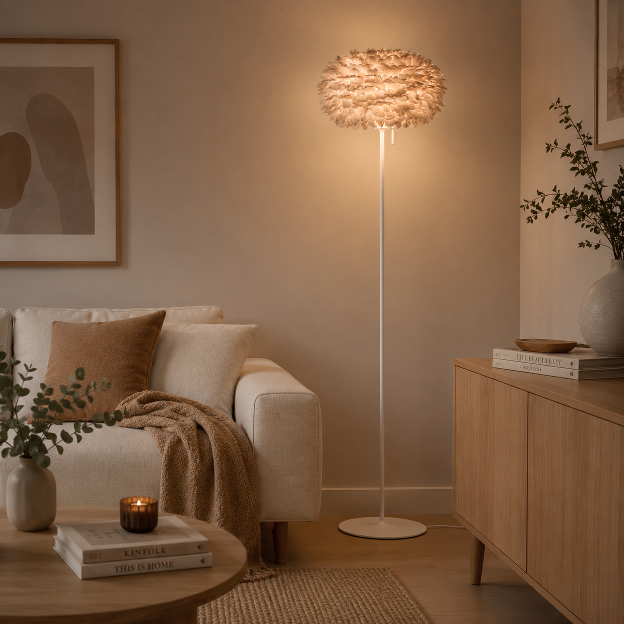 Sante vloerlamp white met Eos light brown medium lampenkap 