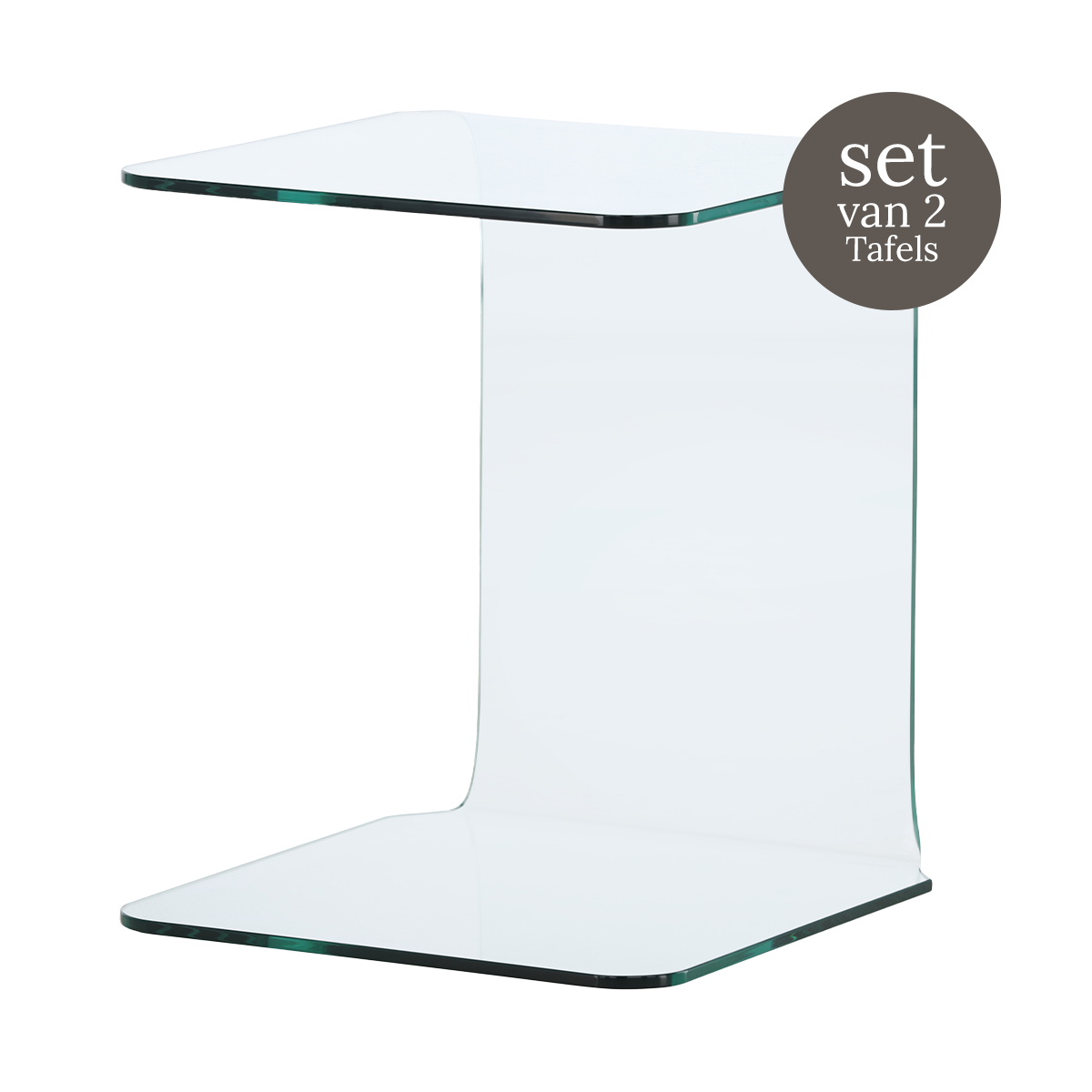 Nest living Cornelis glazen bijzettafels transparant - 53 x 45 cm - Set van 2