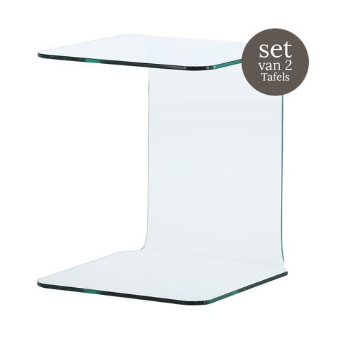 Cornelis glazen bijzettafels transparant - 53 x 45 cm - Set van 2