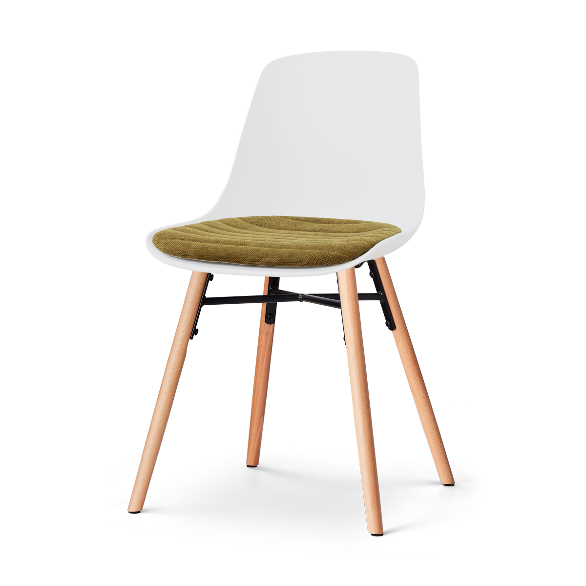 Nolon Nena-Liv eetkamerstoel wit met mosgroen zitkussen - houten onderstel