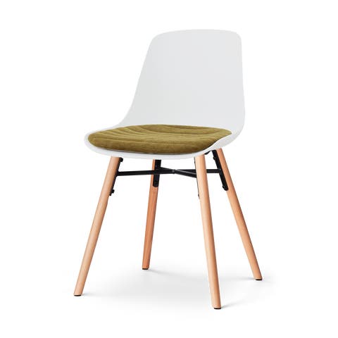 Nena-Liv eetkamerstoel wit met mosgroen zitkussen - houten onderstel