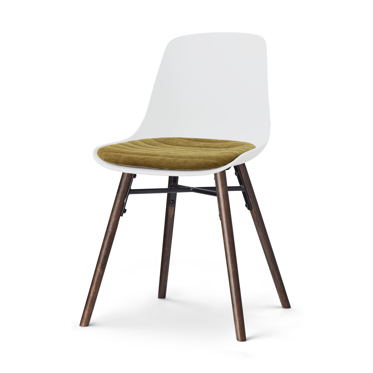 Nolon Nena-Liv eetkamerstoel wit met mosgroen zitkussen - walnoot houten onderstel