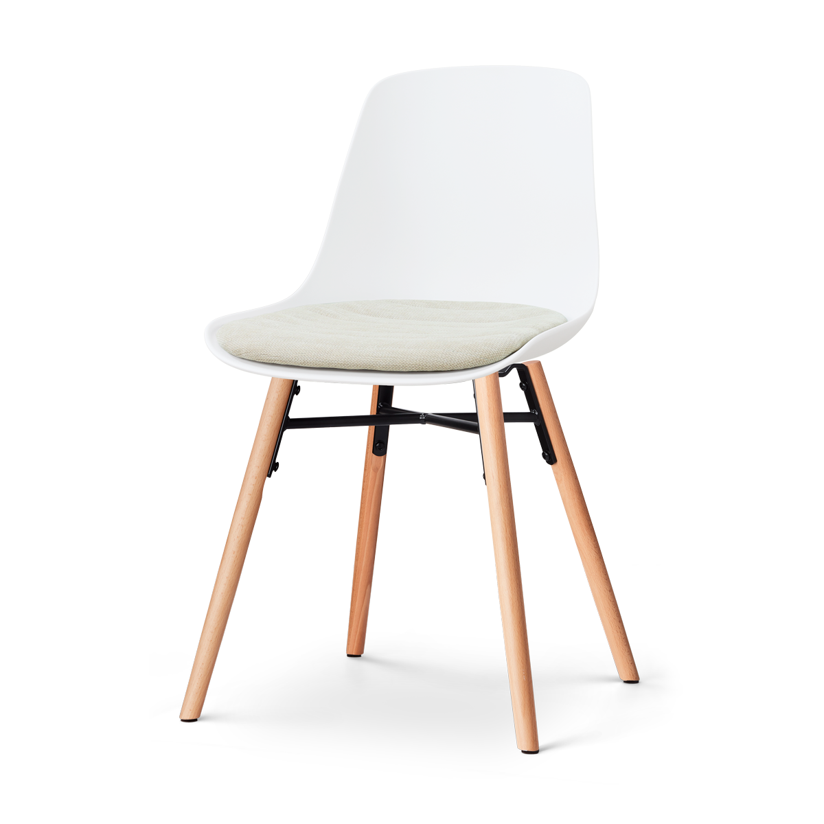 Nolon Nena-Liv eetkamerstoel wit met naturelbeige zitkussen - houten onderstel