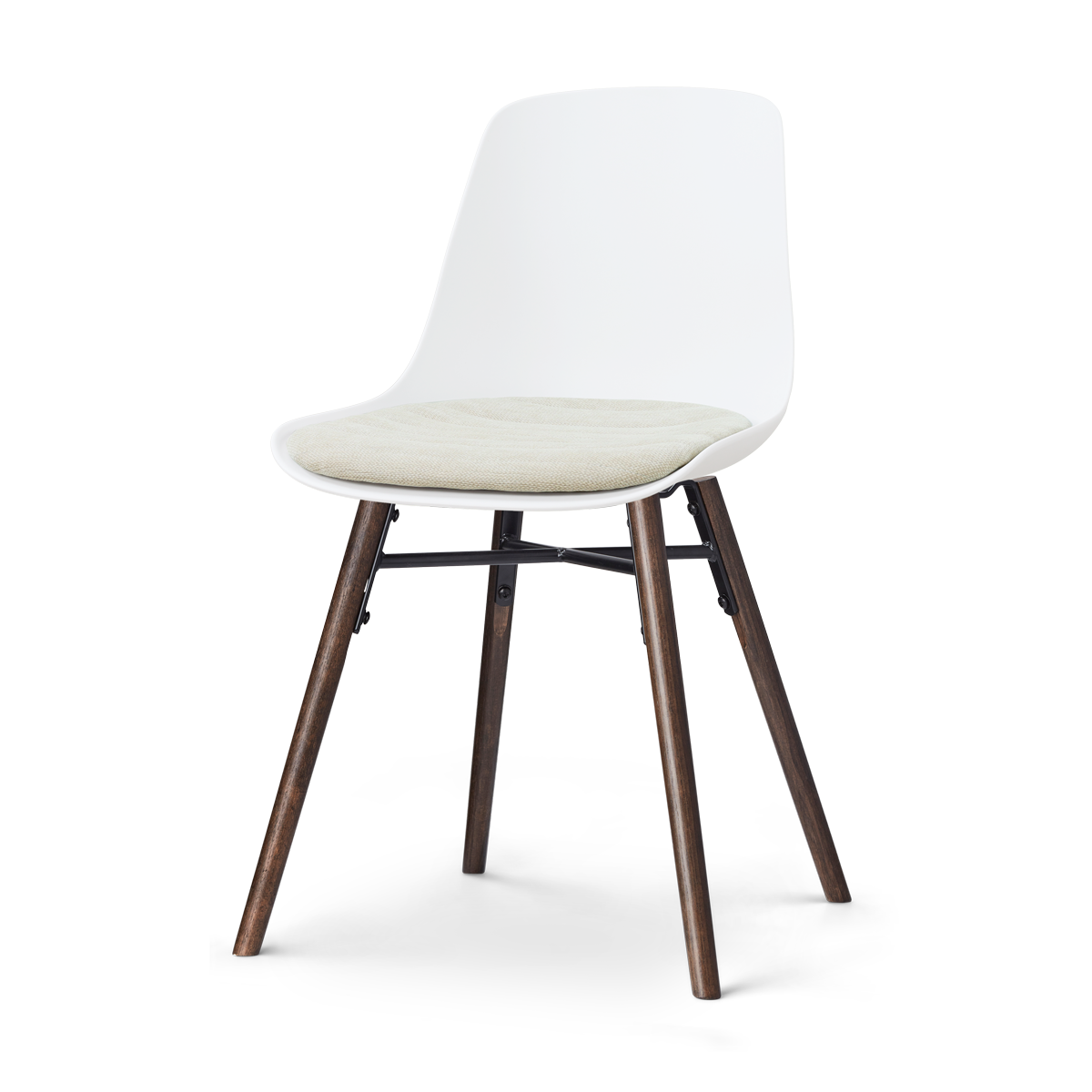 Nolon Nena-Liv eetkamerstoel wit met naturelbeige zitkussen - walnoot houten onderstel