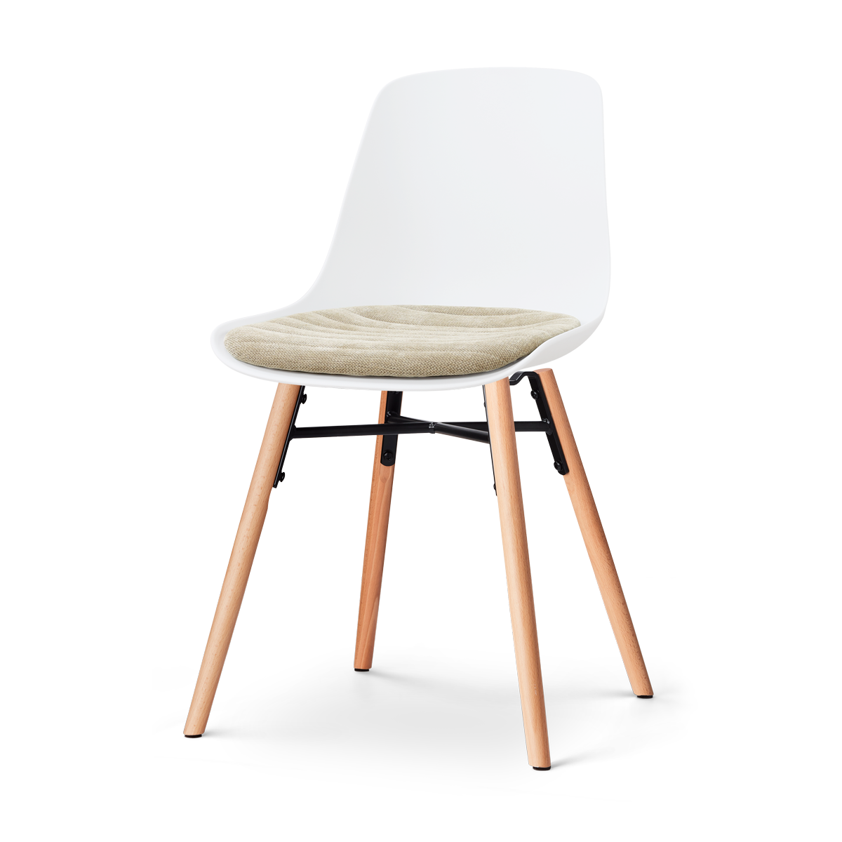 Nolon Nena-Liv eetkamerstoel wit met nougatbruin zitkussen - houten onderstel