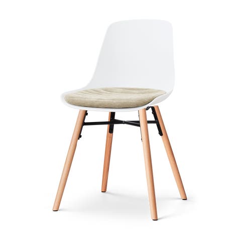 Nena-Liv eetkamerstoel wit met nougatbruin zitkussen - houten onderstel