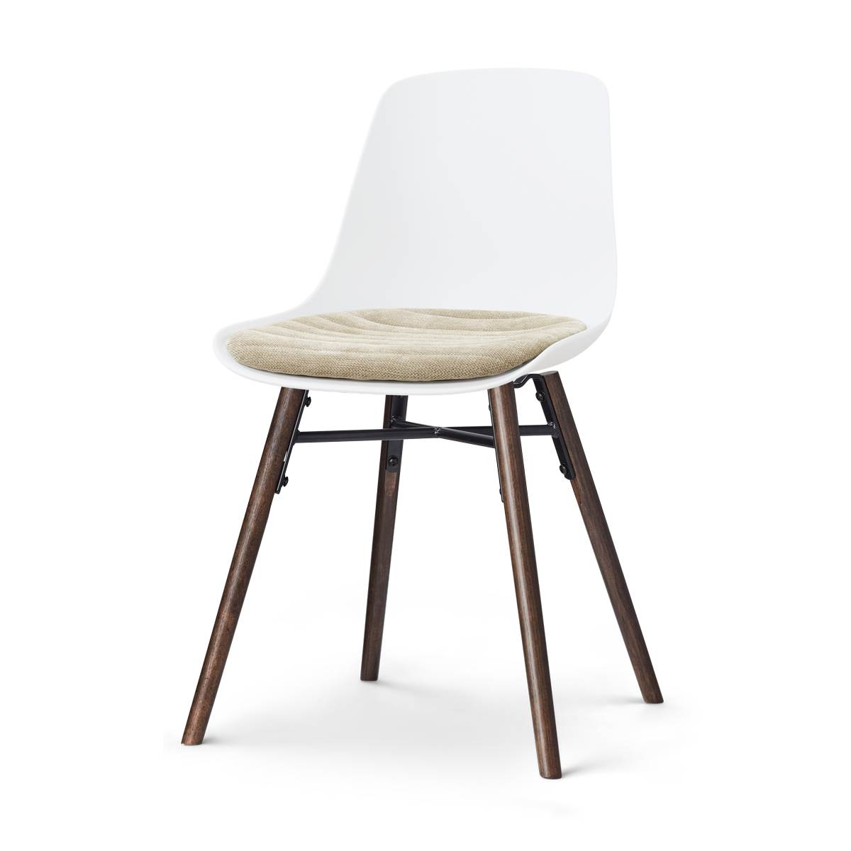 Nolon Nena-Liv eetkamerstoel wit met nougatbruin zitkussen - walnoot houten onderstel