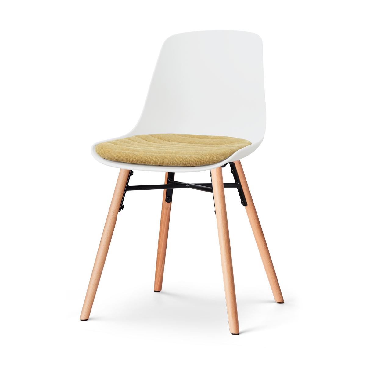 Nolon Nena-Liv eetkamerstoel wit met warm oker zitkussen - houten onderstel