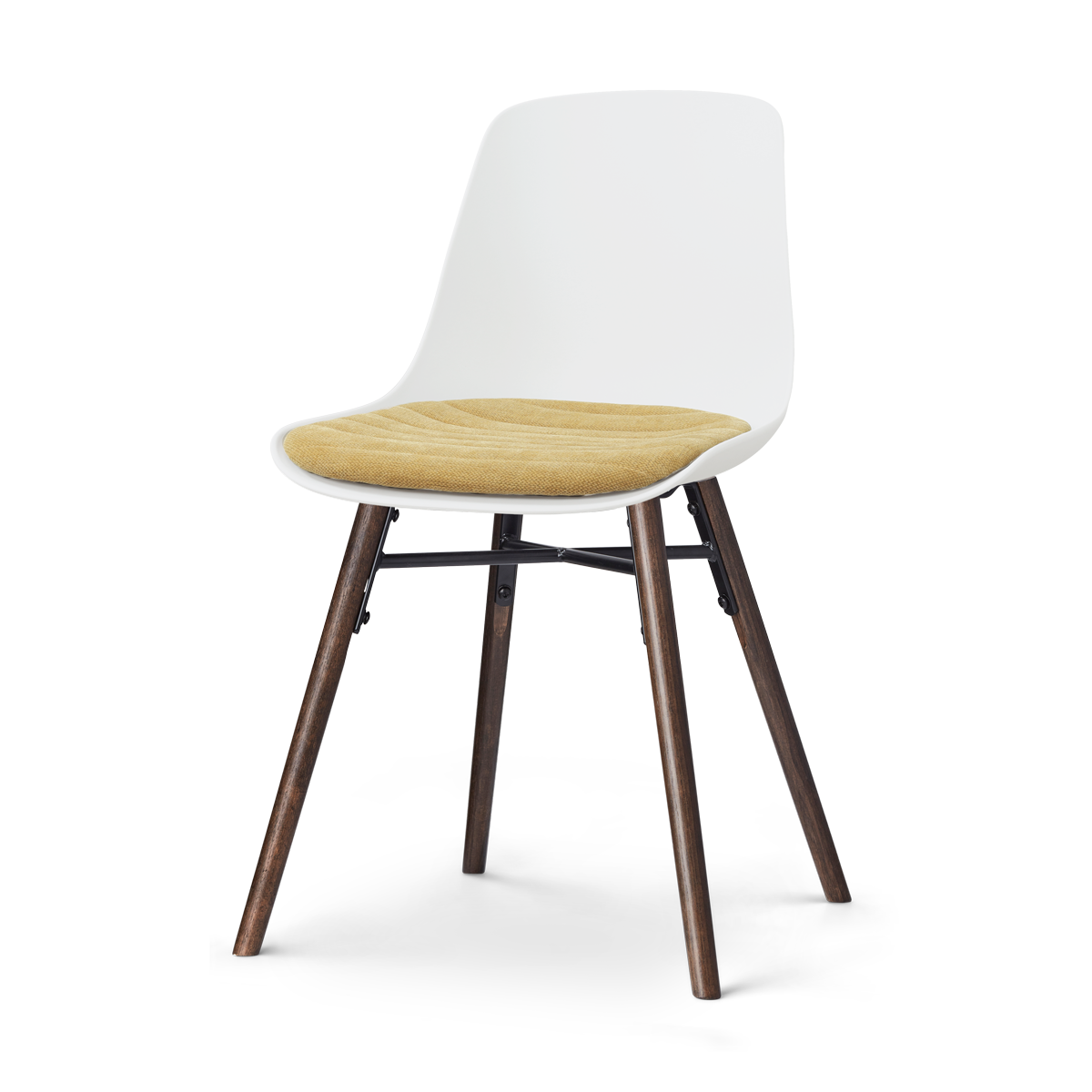 Nolon Nena-Liv eetkamerstoel wit met warm oker zitkussen - walnoot houten onderstel