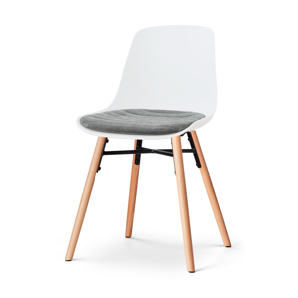 Nolon Nena-Liv eetkamerstoel wit met zeegrijs zitkussen - houten onderstel