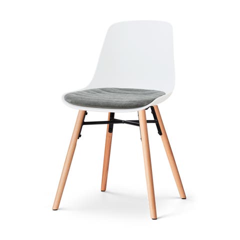 Nena-Liv eetkamerstoel wit met zeegrijs zitkussen - houten onderstel