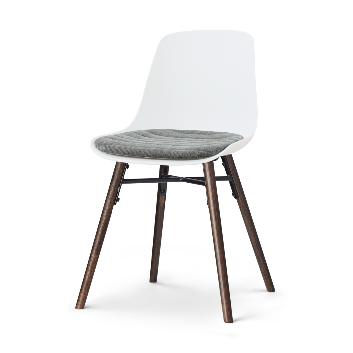 Nolon Nena-Liv eetkamerstoel wit met zeegrijs zitkussen - walnoot houten onderstel