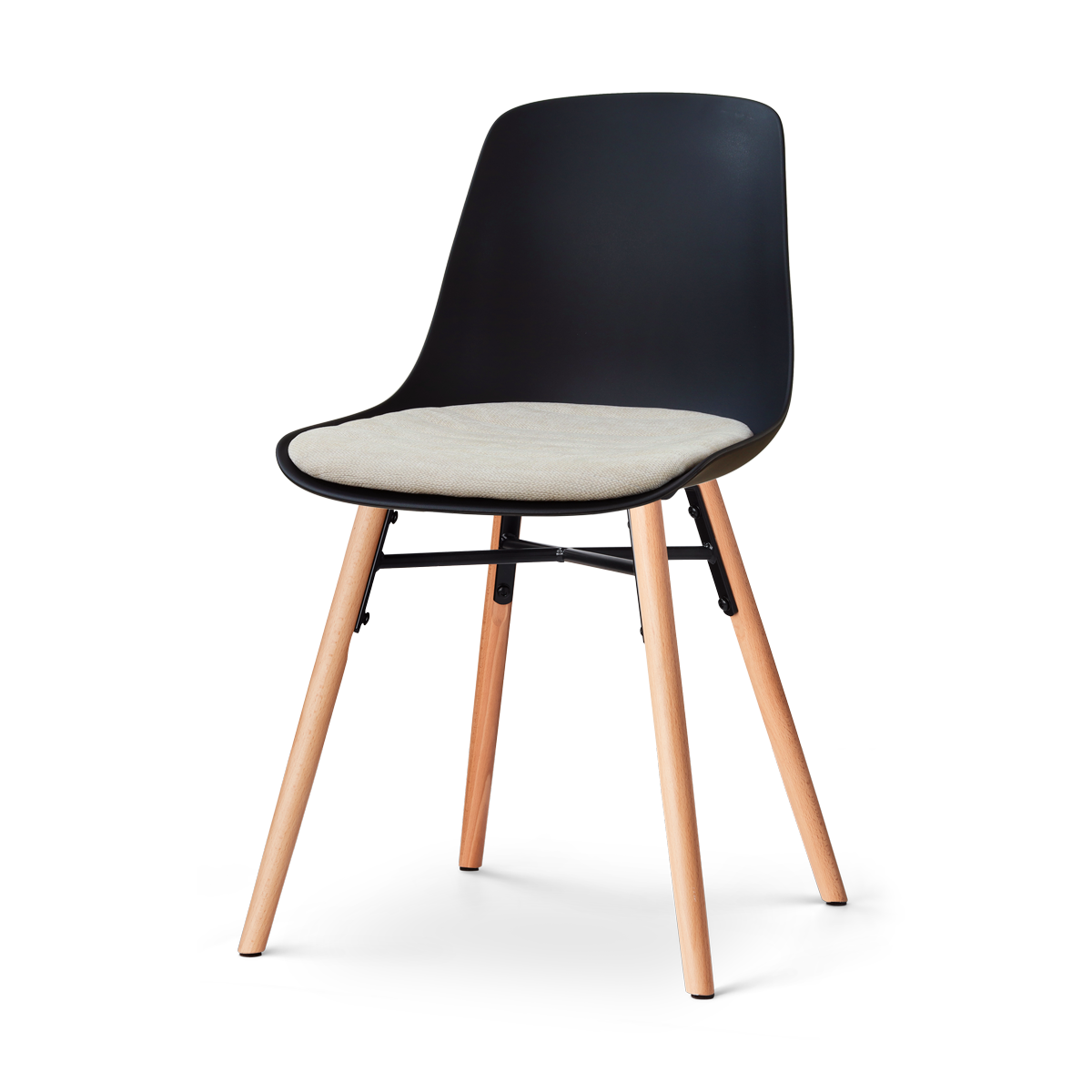Nolon Nena-Liv eetkamerstoel zwart met naturelbeige zitkussen - houten onderstel