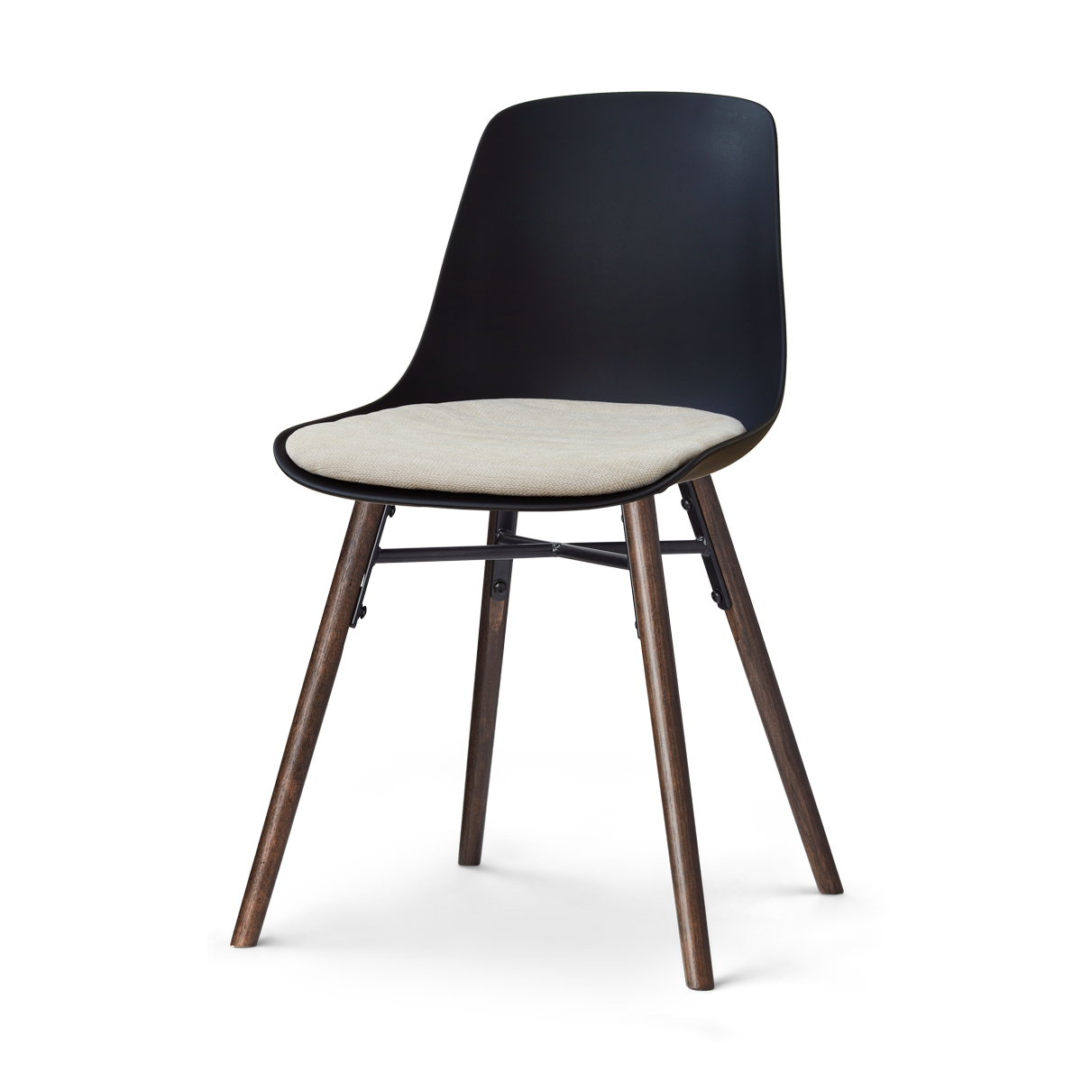 Nolon Nena-Liv eetkamerstoel zwart met naturelbeige zitkussen - walnoot houten onderstel