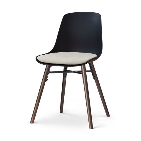Nena-Liv eetkamerstoel zwart met naturelbeige zitkussen - walnoot houten onderstel