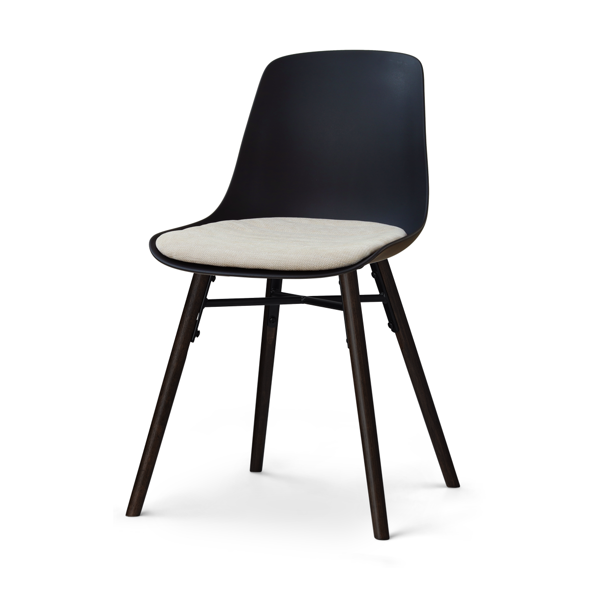 Nolon Nena-Liv eetkamerstoel zwart met naturelbeige zitkussen - zwart houten onderstel