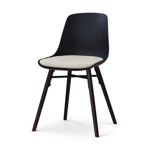 Nena-Liv eetkamerstoel zwart met naturelbeige zitkussen - zwart houten onderstel