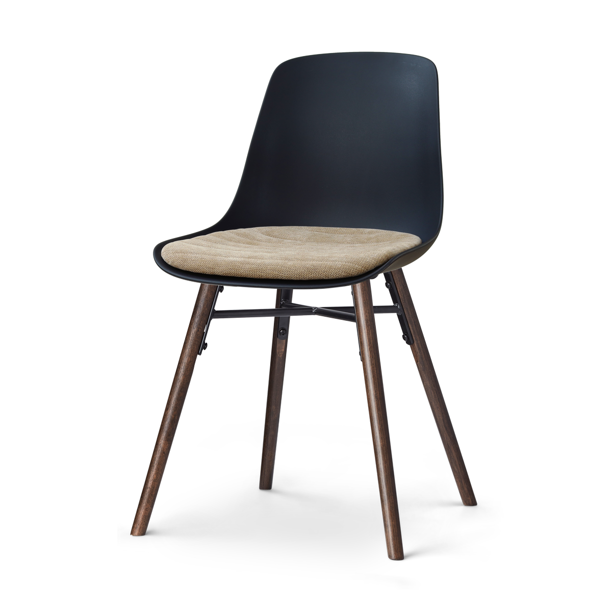 Nolon Nena-Liv eetkamerstoel zwart met nougatbruin zitkussen - walnoot houten onderstel