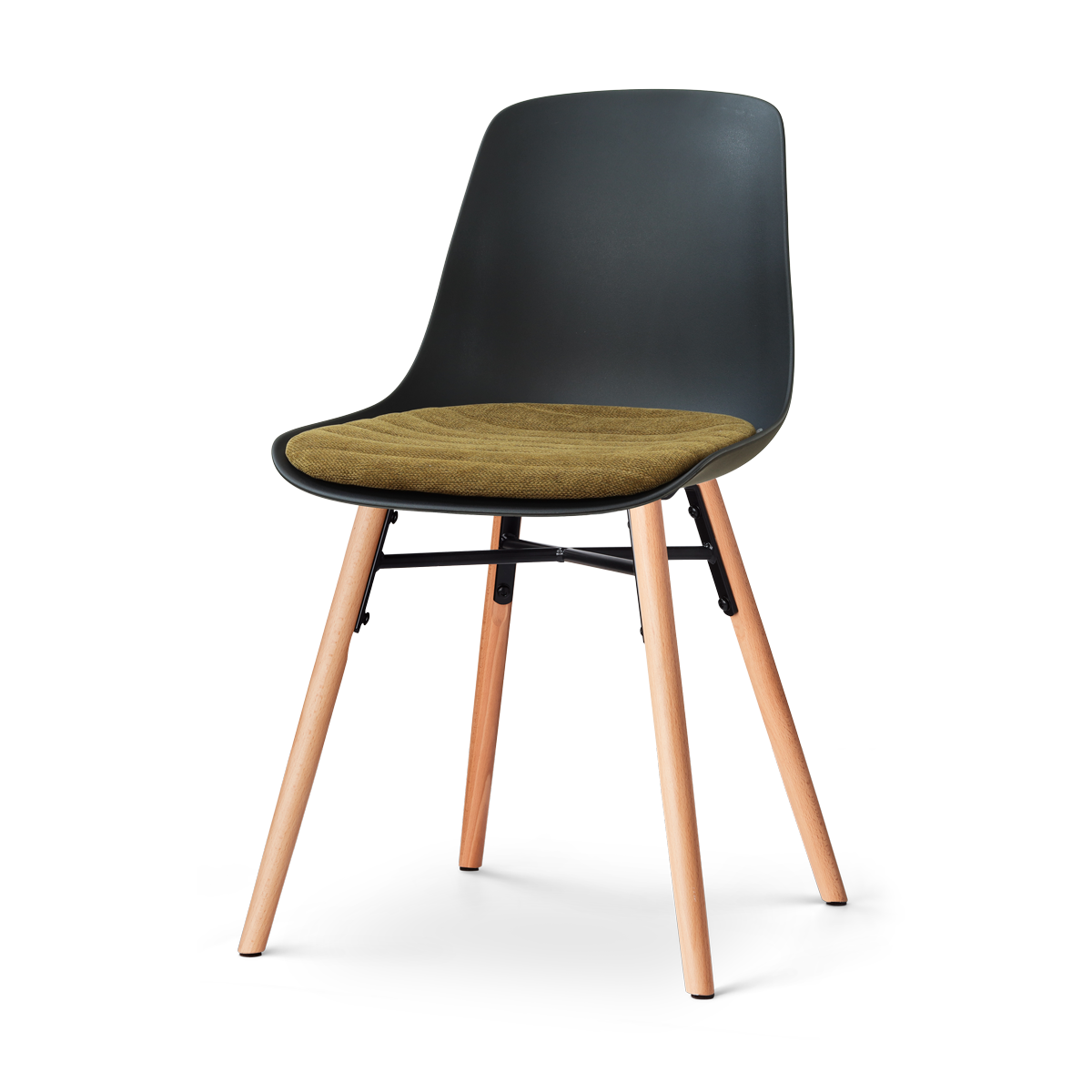 Nolon Nena-Liv eetkamerstoel zwart met mosgroen zitkussen - houten onderstel