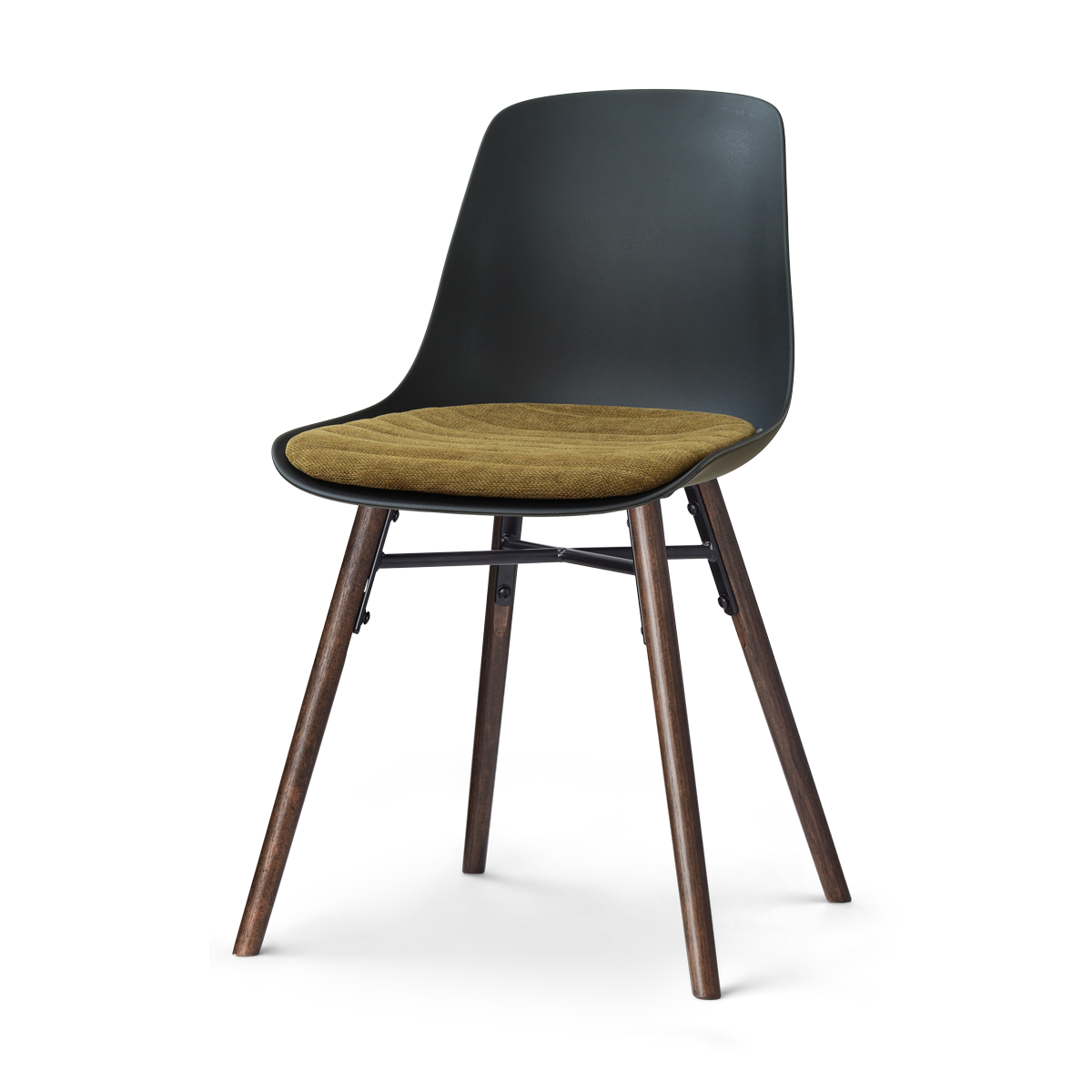 Nolon Nena-Liv eetkamerstoel zwart met mosgroen zitkussen - walnoot houten onderstel
