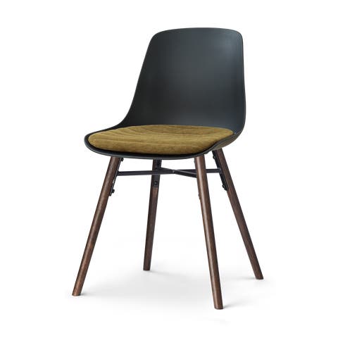 Nena-Liv eetkamerstoel zwart met mosgroen zitkussen - walnoot houten onderstel