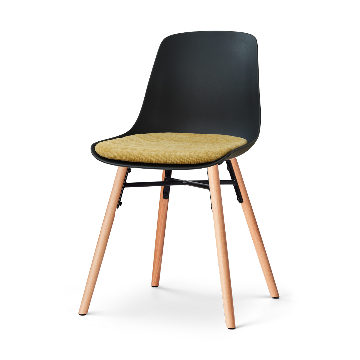 Nena-Liv eetkamerstoel zwart met warm oker zitkussen - houten onderstel