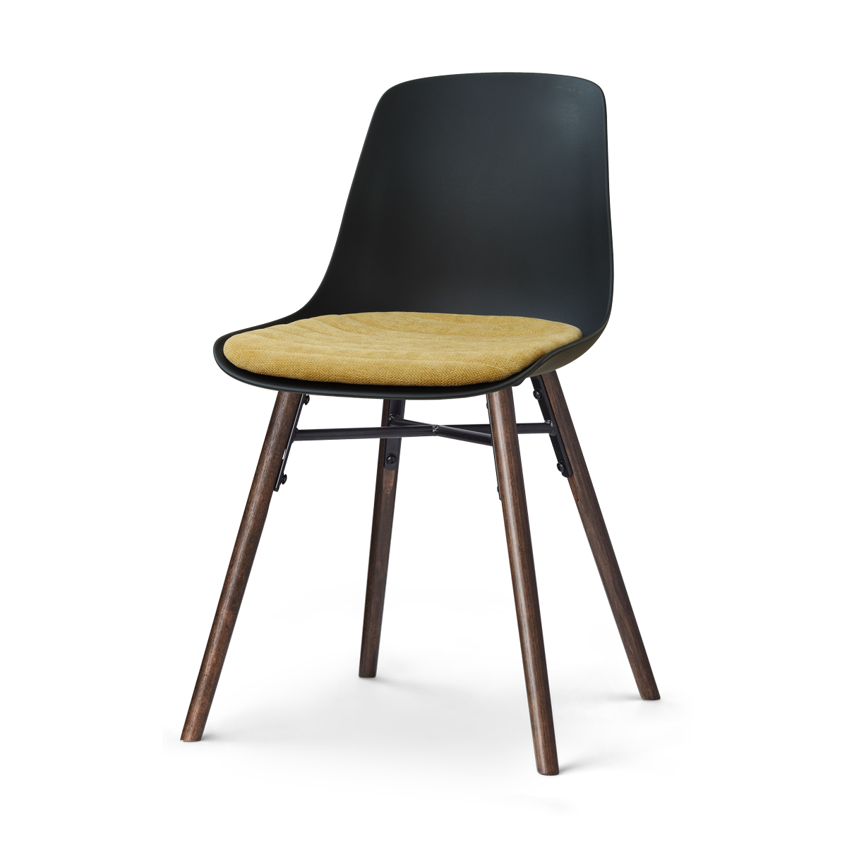 Nena-Liv eetkamerstoel zwart met warm oker zitkussen - walnoot houten onderstel