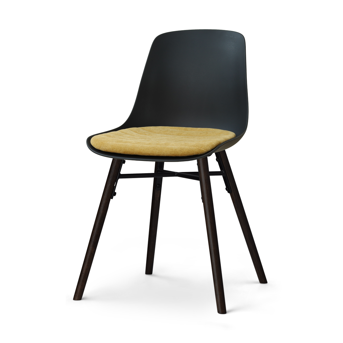Nena-Liv eetkamerstoel zwart met warm oker zitkussen - zwart houten onderstel