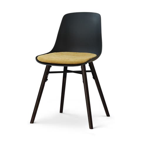 Nena-Liv eetkamerstoel zwart met warm oker zitkussen - zwart houten onderstel