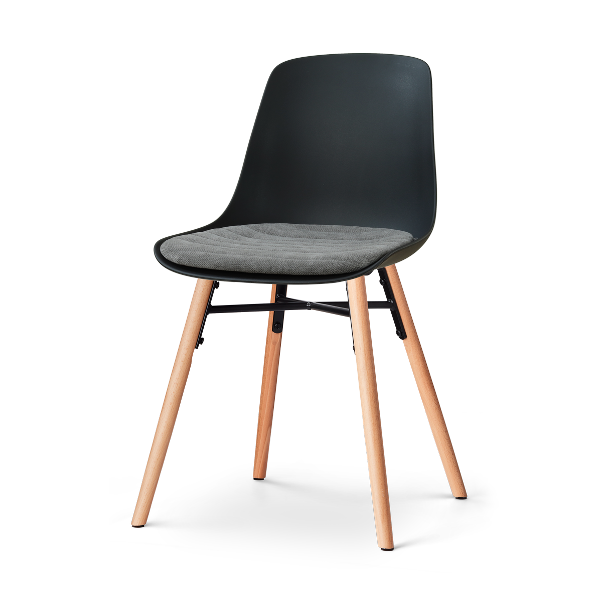 Nena-Liv eetkamerstoel zwart met zeegrijs zitkussen - houten onderstel