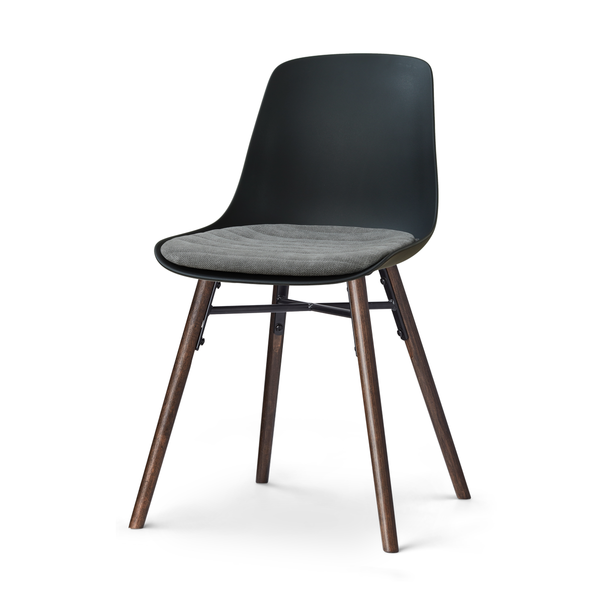 Nena-Liv eetkamerstoel zwart met zeegrijs zitkussen - walnoot houten onderstel