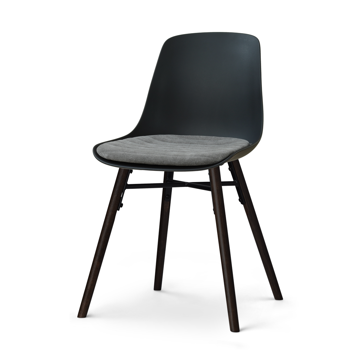 Nena-Liv eetkamerstoel zwart met zeegrijs zitkussen - zwart houten onderstel