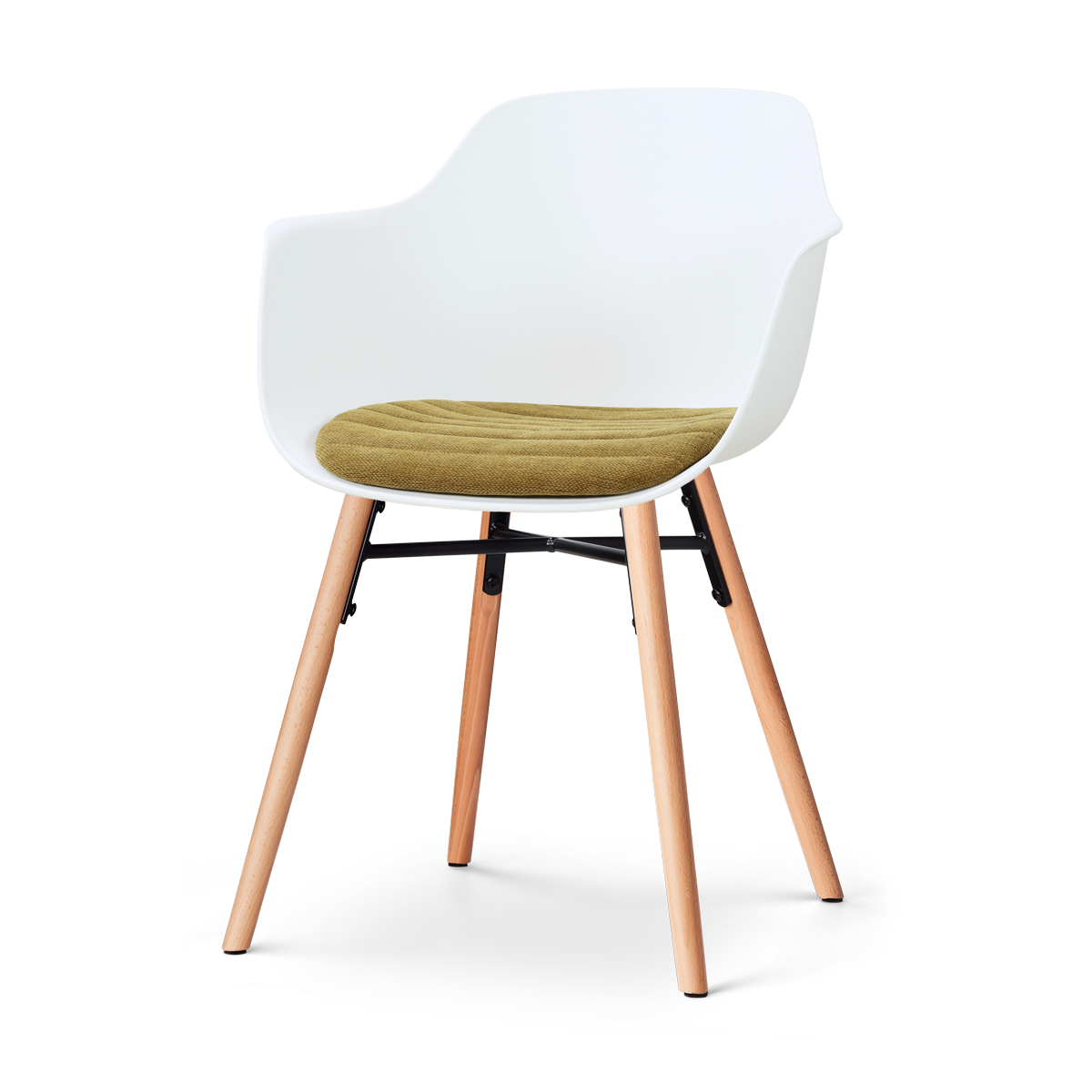 Nolon Nena-Liz eetkamerstoel wit met mosgroen zitkussen - houten onderstel