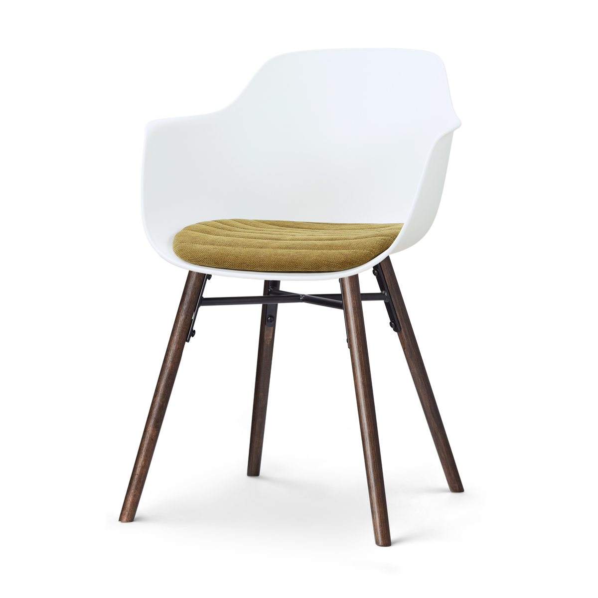 Nolon Nena-Liz eetkamerstoel wit met mosgroen zitkussen - walnoot houten onderstel