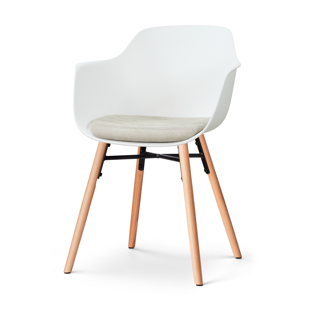 Nolon Nena-Liz eetkamerstoel wit met naturelbeige zitkussen - houten onderstel
