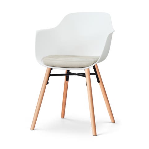 Nena-Liz eetkamerstoel wit met naturelbeige zitkussen - houten onderstel