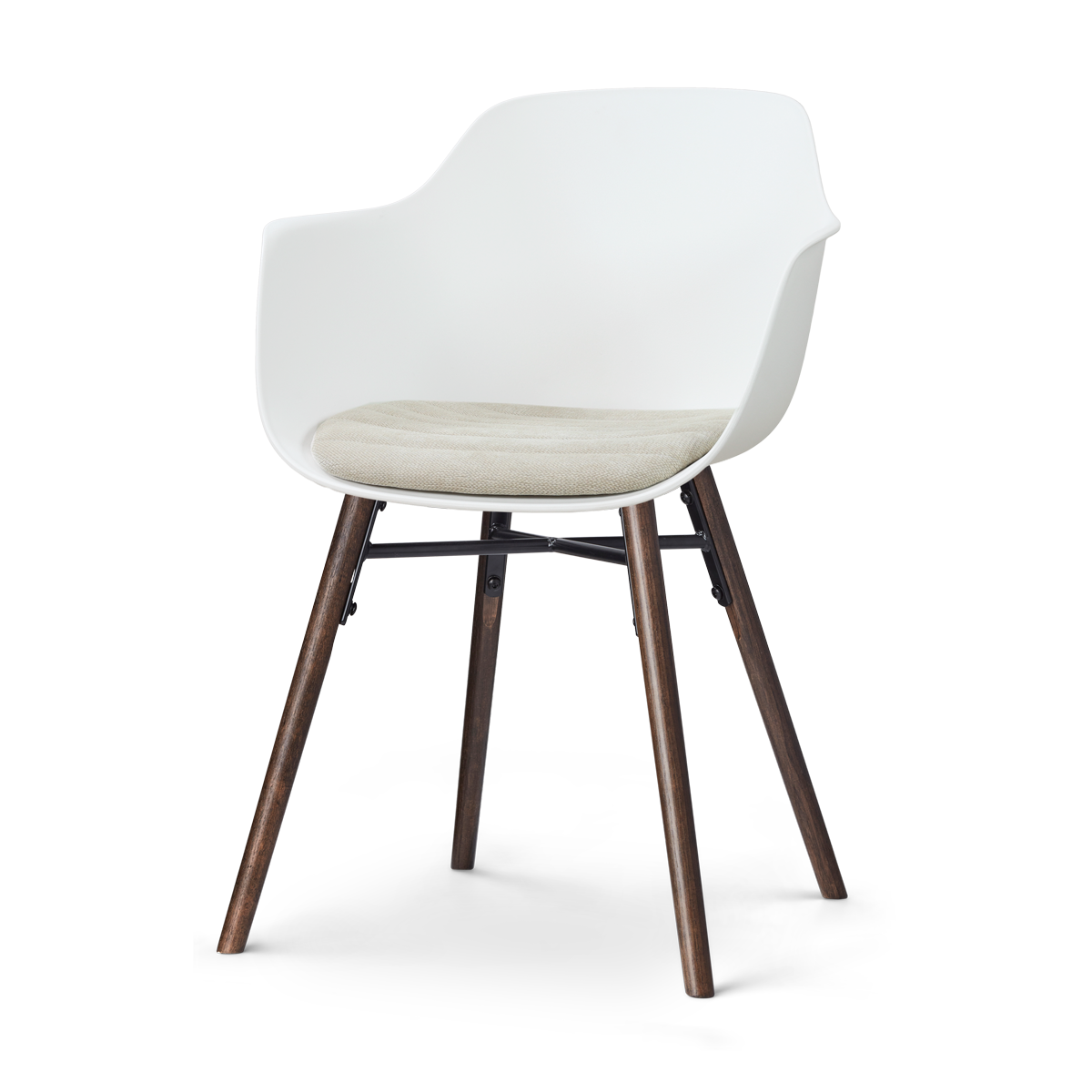 Nolon Nena-Liz eetkamerstoel wit met naturelbeige zitkussen - walnoot houten onderstel