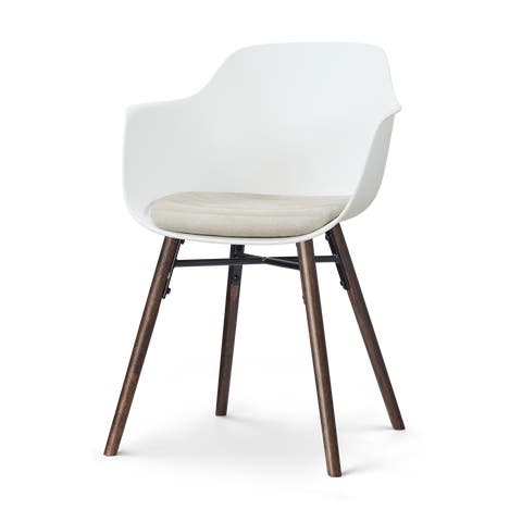 Nena-Liz eetkamerstoel wit met naturelbeige zitkussen - walnoot houten onderstel