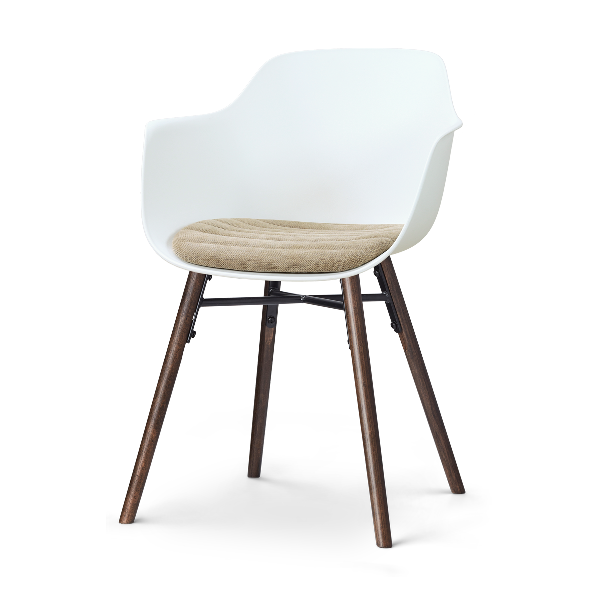 Nolon Nena-Liz eetkamerstoel wit met nougatbruin zitkussen - walnoot houten onderstel