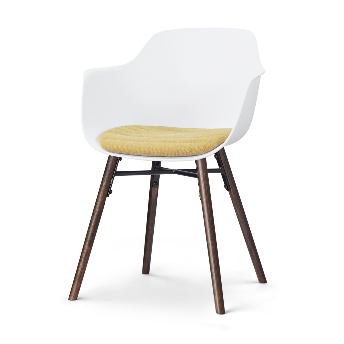 Nolon Nena-Liz eetkamerstoel wit met warm oker zitkussen - walnoot houten onderstel