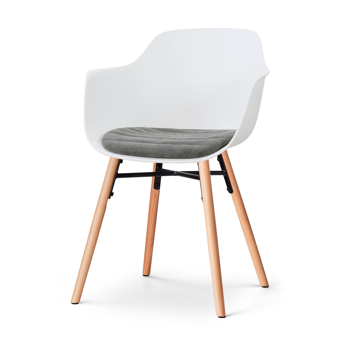 Nolon Nena-Liz eetkamerstoel wit met zeegrijs zitkussen - houten onderstel