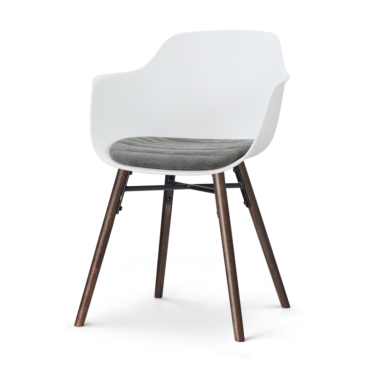 Nena-Liz eetkamerstoel wit met zeegrijs zitkussen - walnoot houten onderstel