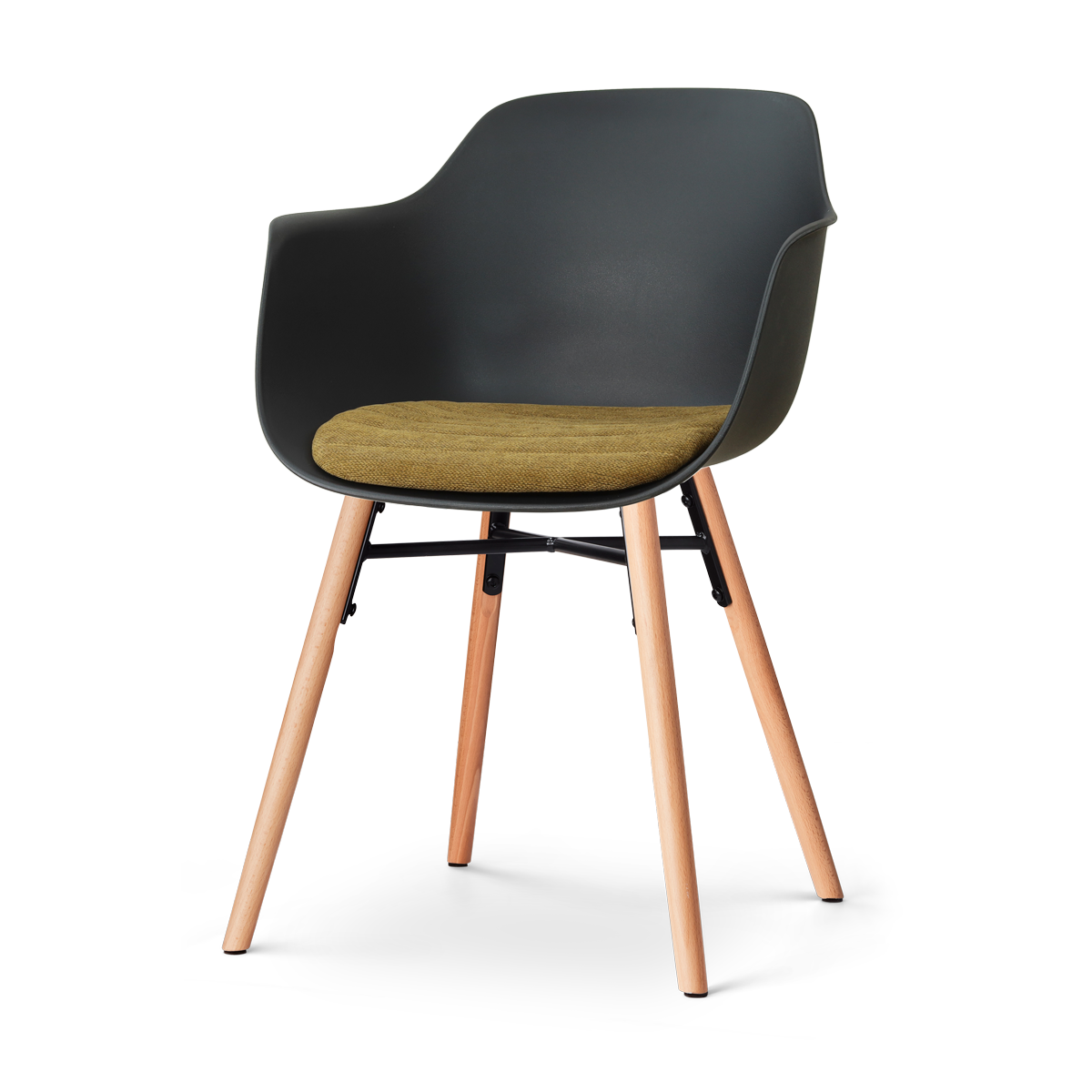 Nena-Liz eetkamerstoel zwart met mosgroen zitkussen - houten onderstel