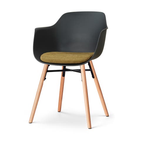 Nena-Liz eetkamerstoel zwart met mosgroen zitkussen - houten onderstel