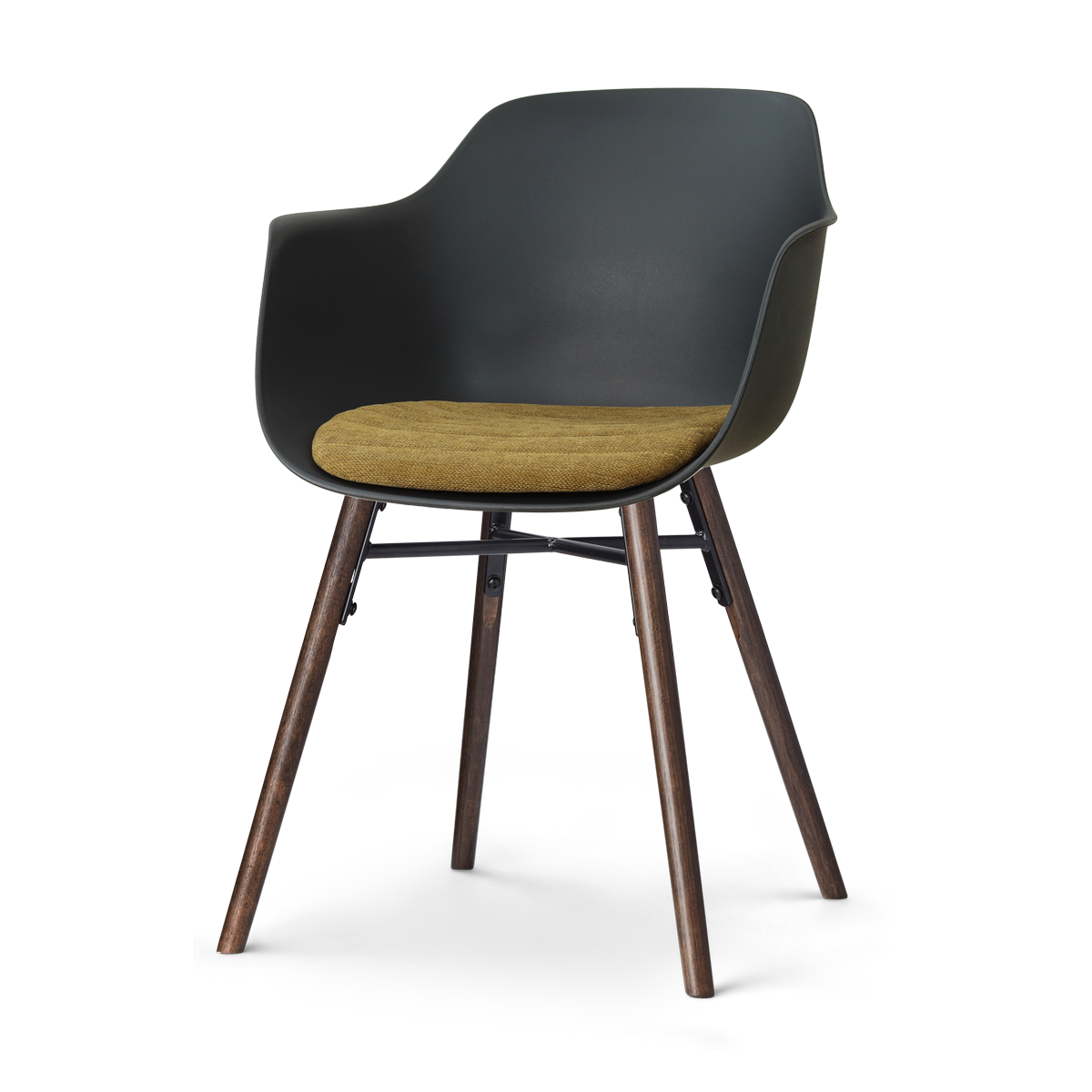 Nena-Liz eetkamerstoel zwart met mosgroen zitkussen - walnoot houten onderstel