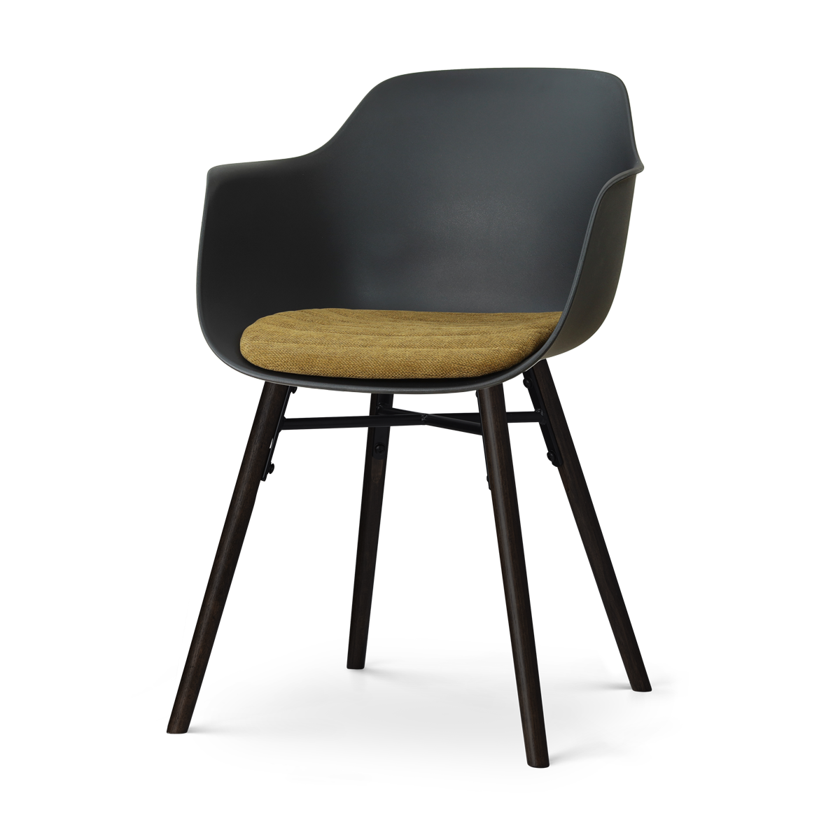 Nena-Liz eetkamerstoel zwart met mosgroen zitkussen - zwart houten onderstel