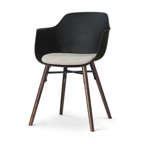 Nena-Liz eetkamerstoel zwart met naturelbeige zitkussen - walnoot houten onderstel