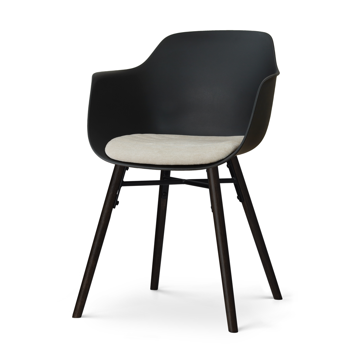 Nena-Liz eetkamerstoel zwart met naturelbeige zitkussen - zwart houten onderstel