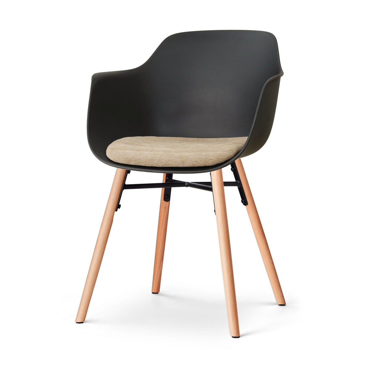 Nena-Liz eetkamerstoel zwart met nougatbruin zitkussen - houten onderstel