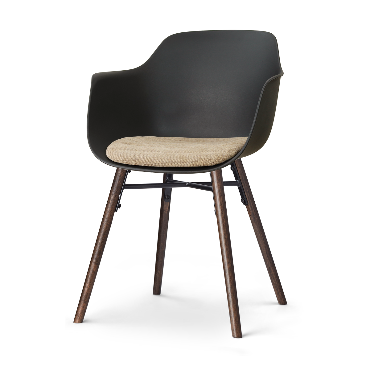 Nena-Liz eetkamerstoel zwart met nougatbruin zitkussen - walnoot houten onderstel